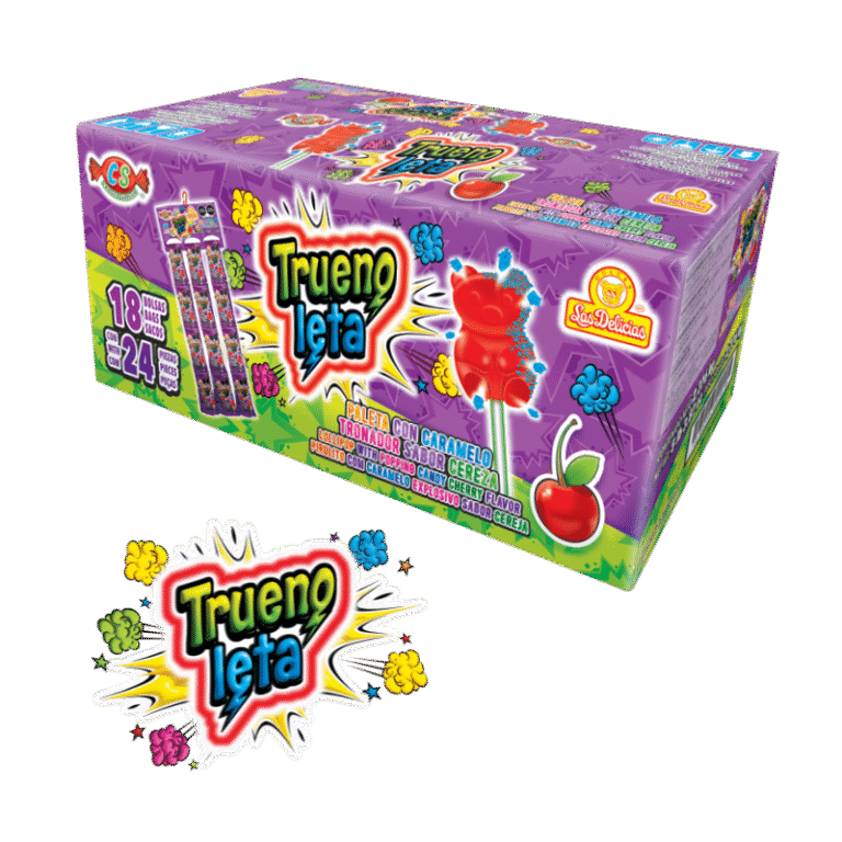Caja de Truenoleta Tira con 18 tiras de paletas de caramelo tronador