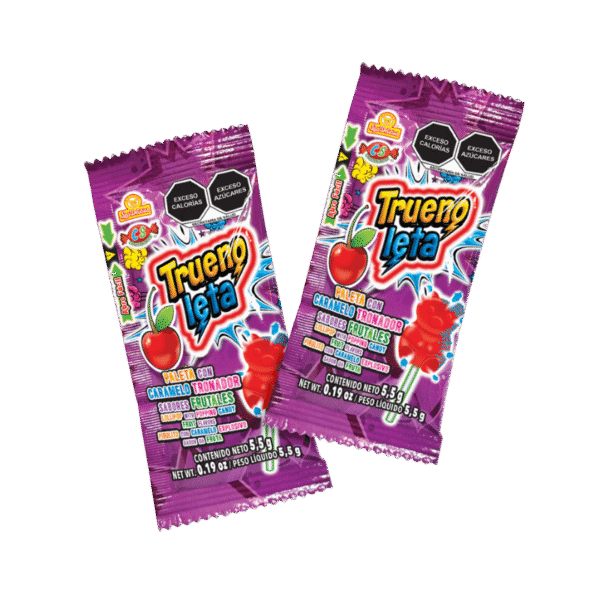 Paletas Truenoleta individuales sabor cereza con caramelo tronador