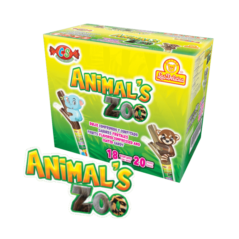 Caja del producto Animal’s Zoo con diseño colorido y temática de zoológico.