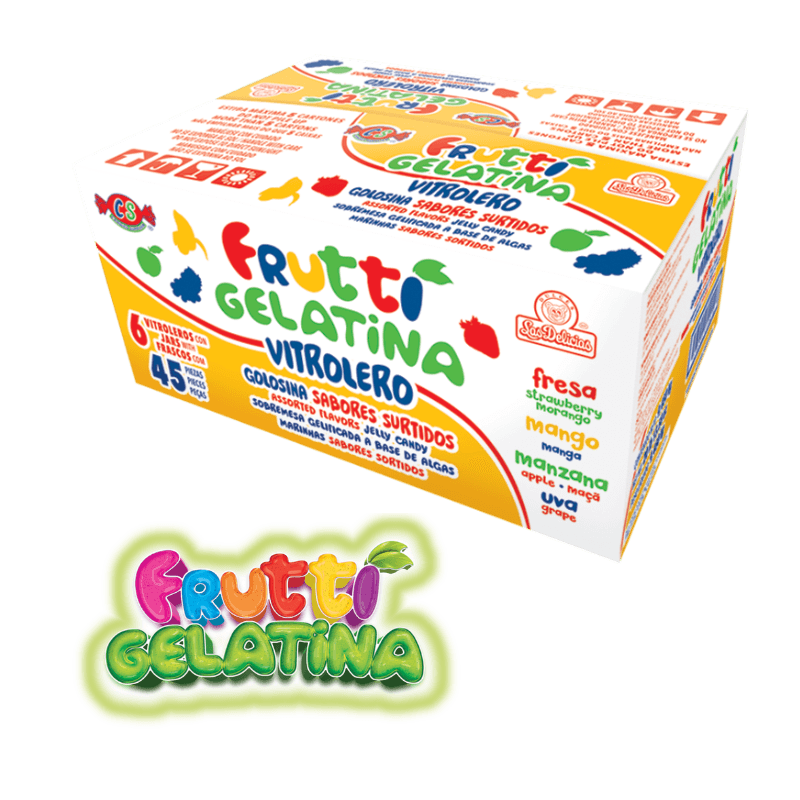 Caja de Frutti Gelatina Vitrolero con 6 vitroleros por unidad