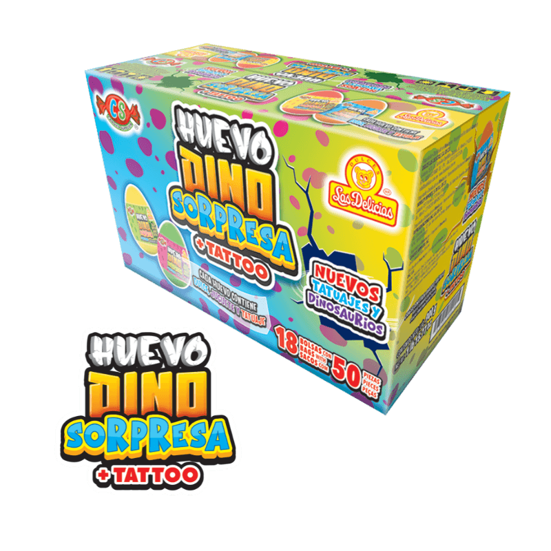 Caja de Huevo Dino Sorpresa + Tattoo con 18 bolsas