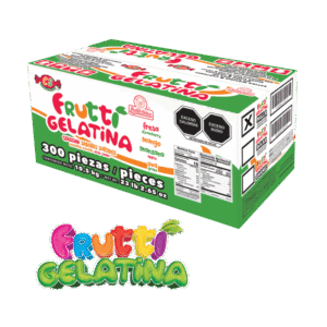 Frutti Gelatina Malla – caja master con 300 piezas y diseño frutal colorido
