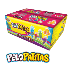 Pelo Patitas – vista de la caja master con diseño colorido y sabores surtidos