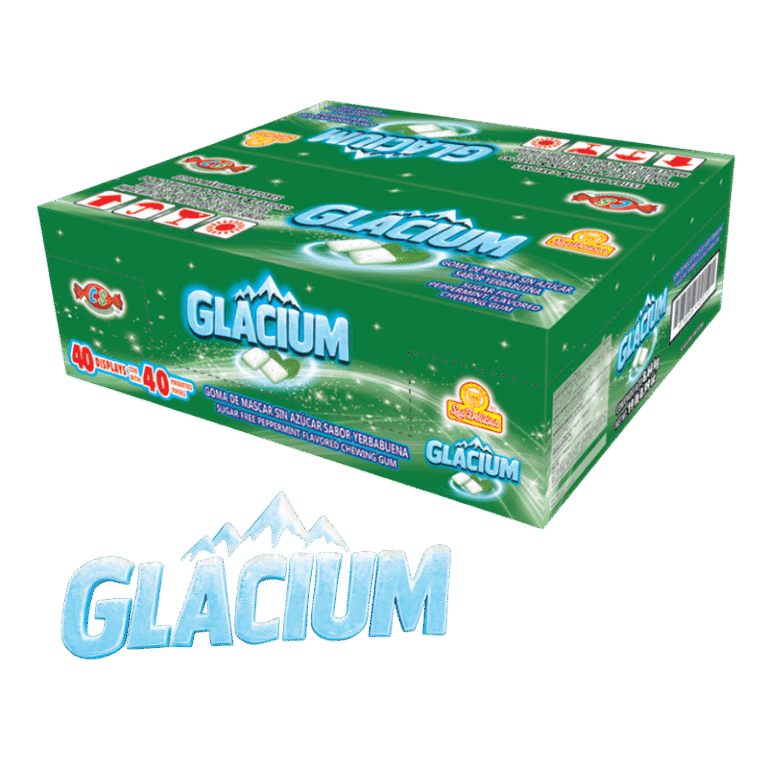 Caja de Glacium Yerbabuena con 40 displays de goma de mascar sin azúcar