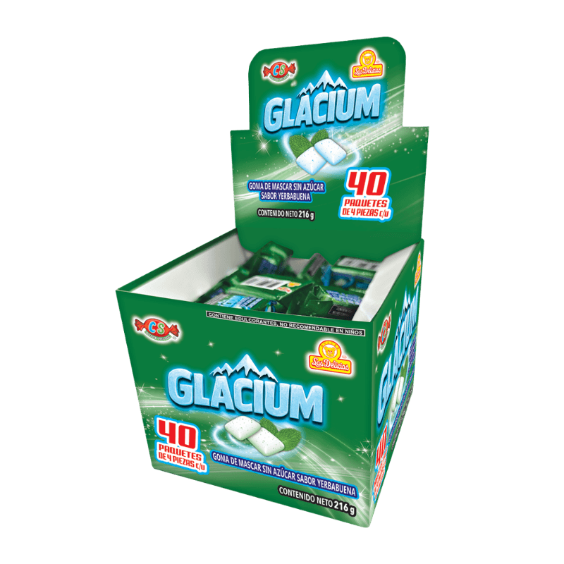 Display de Glacium Yerbabuena con 40 paquetes de 4 piezas