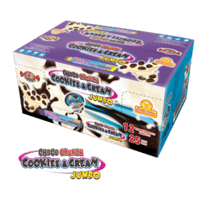 Caja de Choco Crunch Cookies & Cream Jumbo con 12 vitroleros de 25 unidades