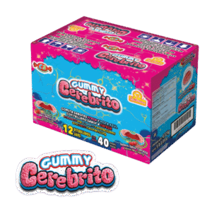 Caja de Gummy Cerebrito con 12 vitroleros de 40 piezas